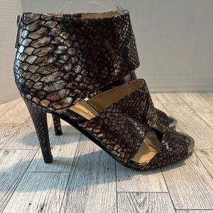 Jessica Simpson  Elsbeth Silver/Bronze Open Toe Heels US 8 M Metallic